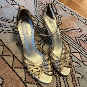BCBGirls gold ankle-strap heels